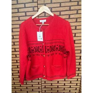 Free Assembly Red And Black Button Front Cardigan Size XXL